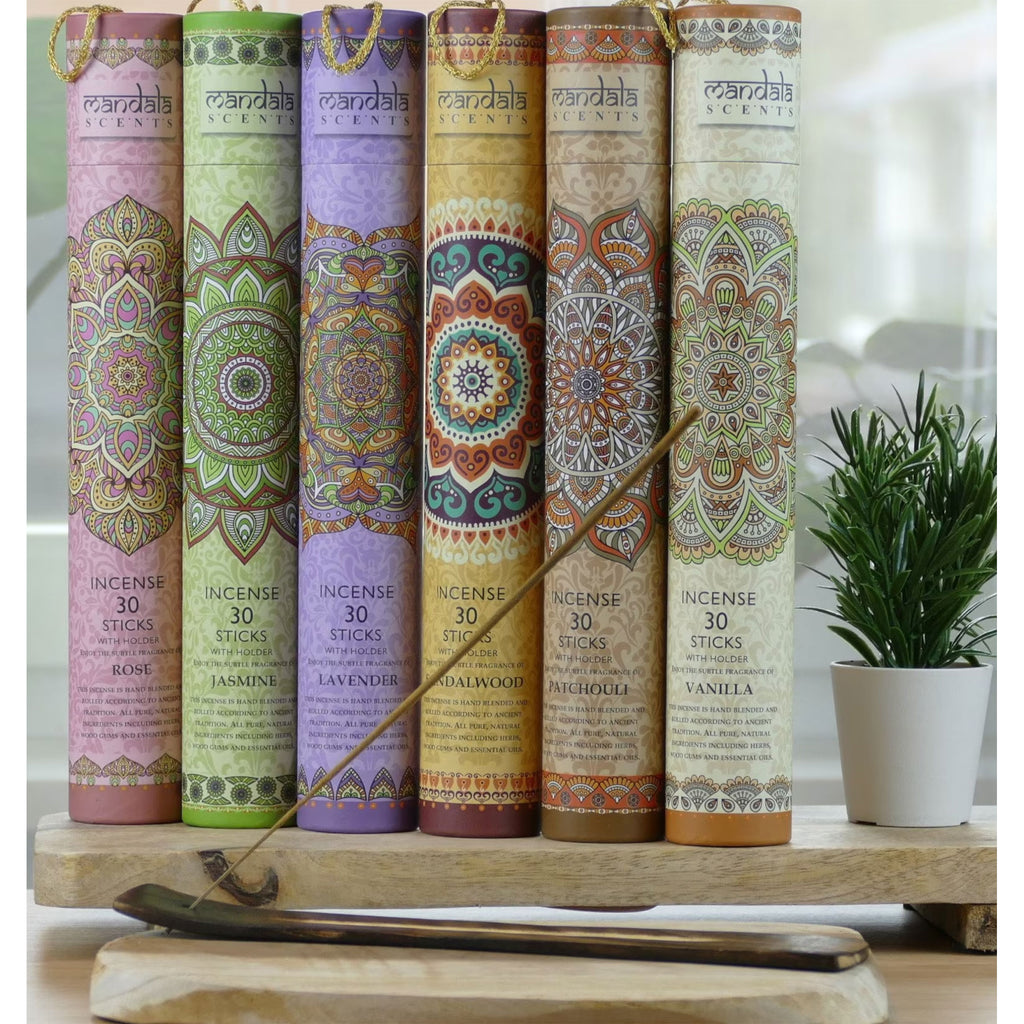 A selection of incense sticks from the Mandala Collection, ready to infuse your space with calming aromas.