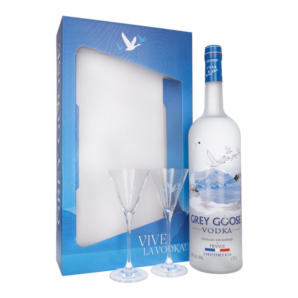 HUGE 1.75L Grey Goose Vodka Gift Pack with 2 Branded Glasses - The Keico