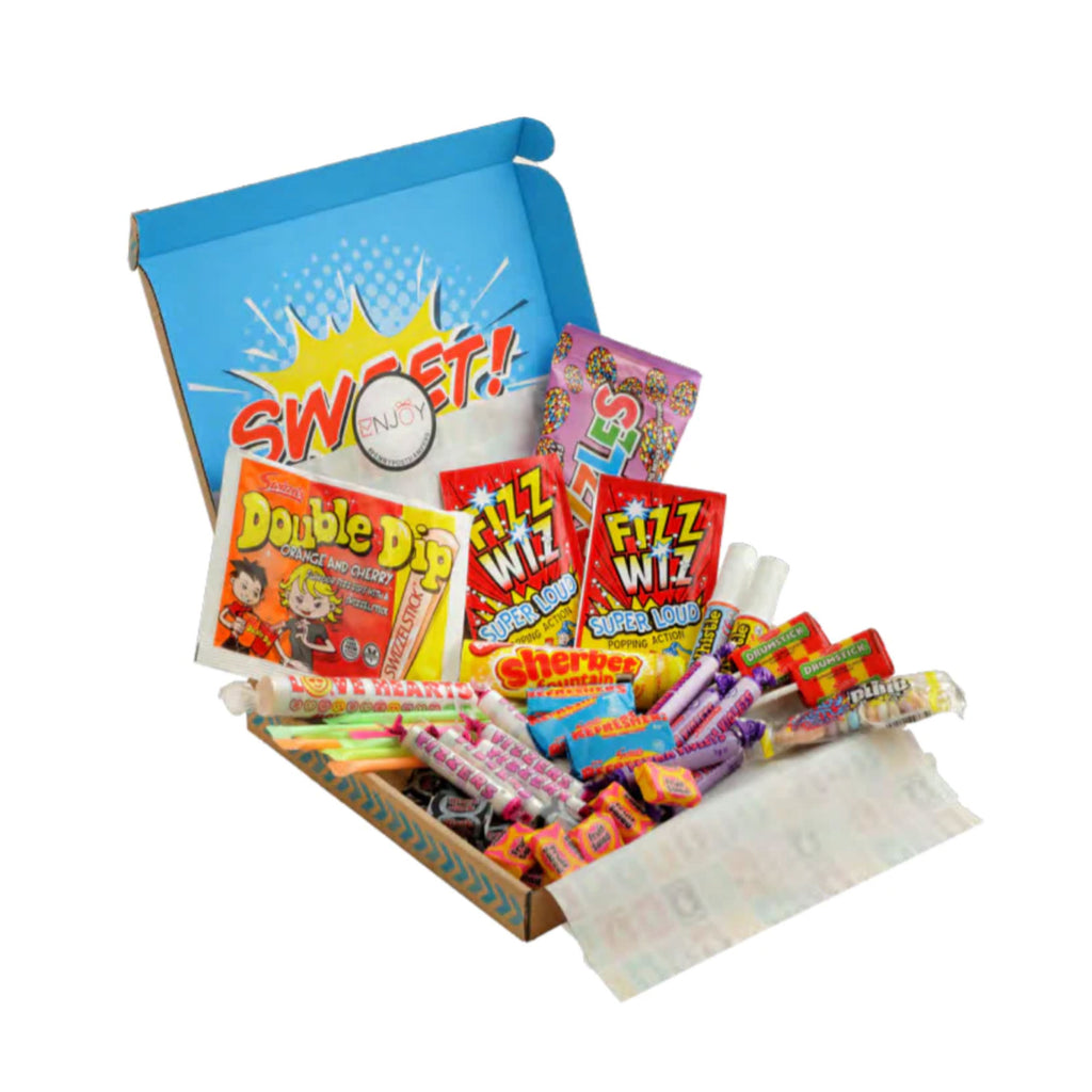 Blast From the Past Sweet Treats hamper brimming with nostalgic candies, ready to delight your taste buds.
