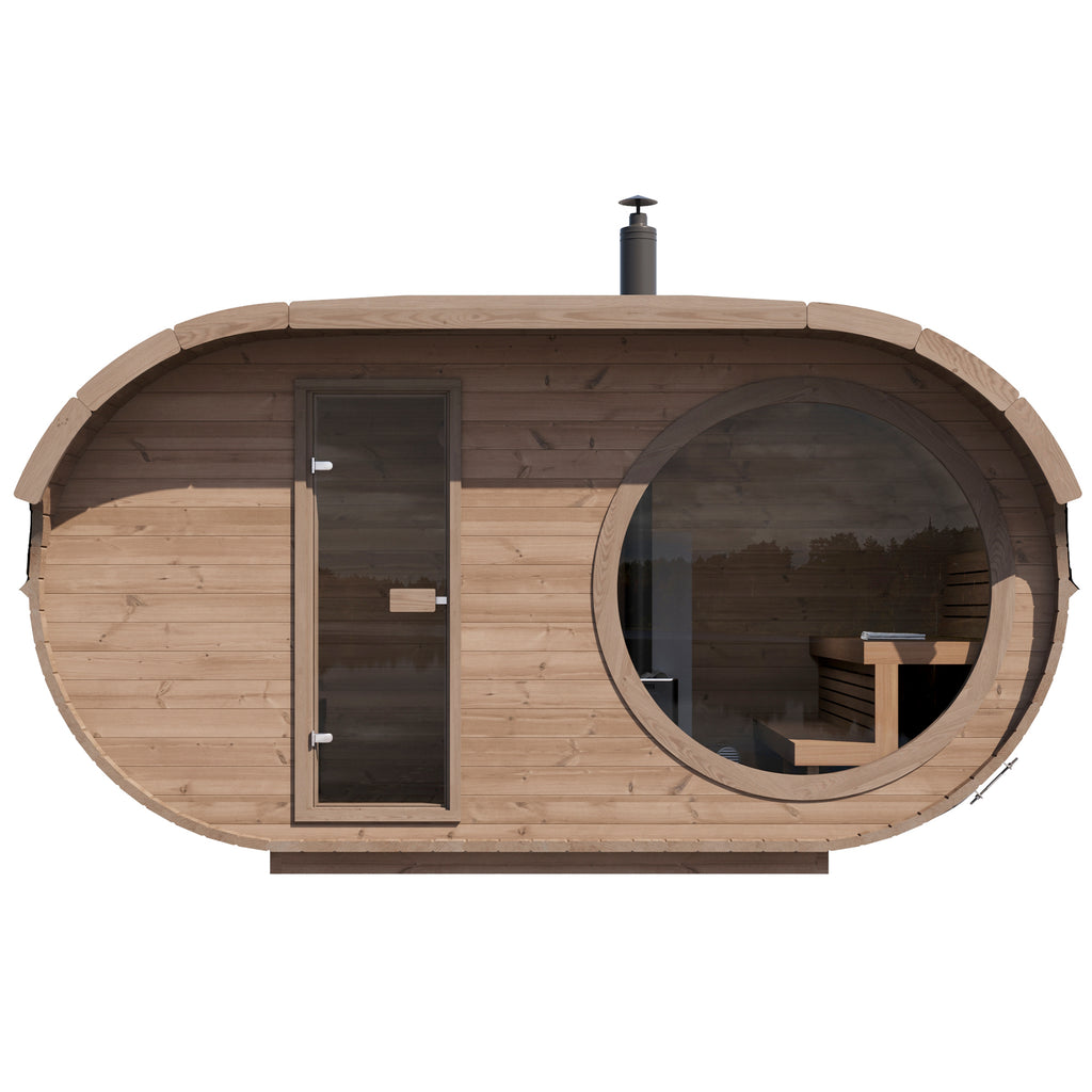 Spacious and convenient changing room inside the KeiCo 'Raiki' Outdoor Sauna.