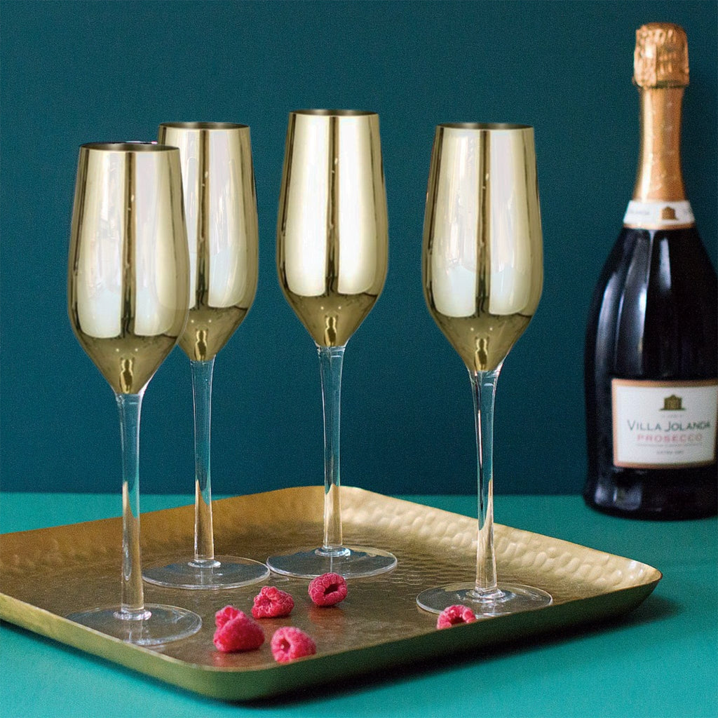 Set of 4 Sparkleware® Metallic Gold Glass Champagne Flutes - The Keico