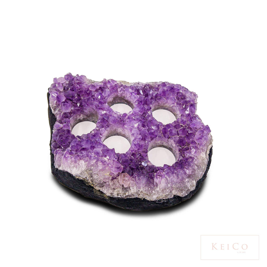 Large Amethyst Crystal Cluster 5x Tea Light Candle Holder - The Keico