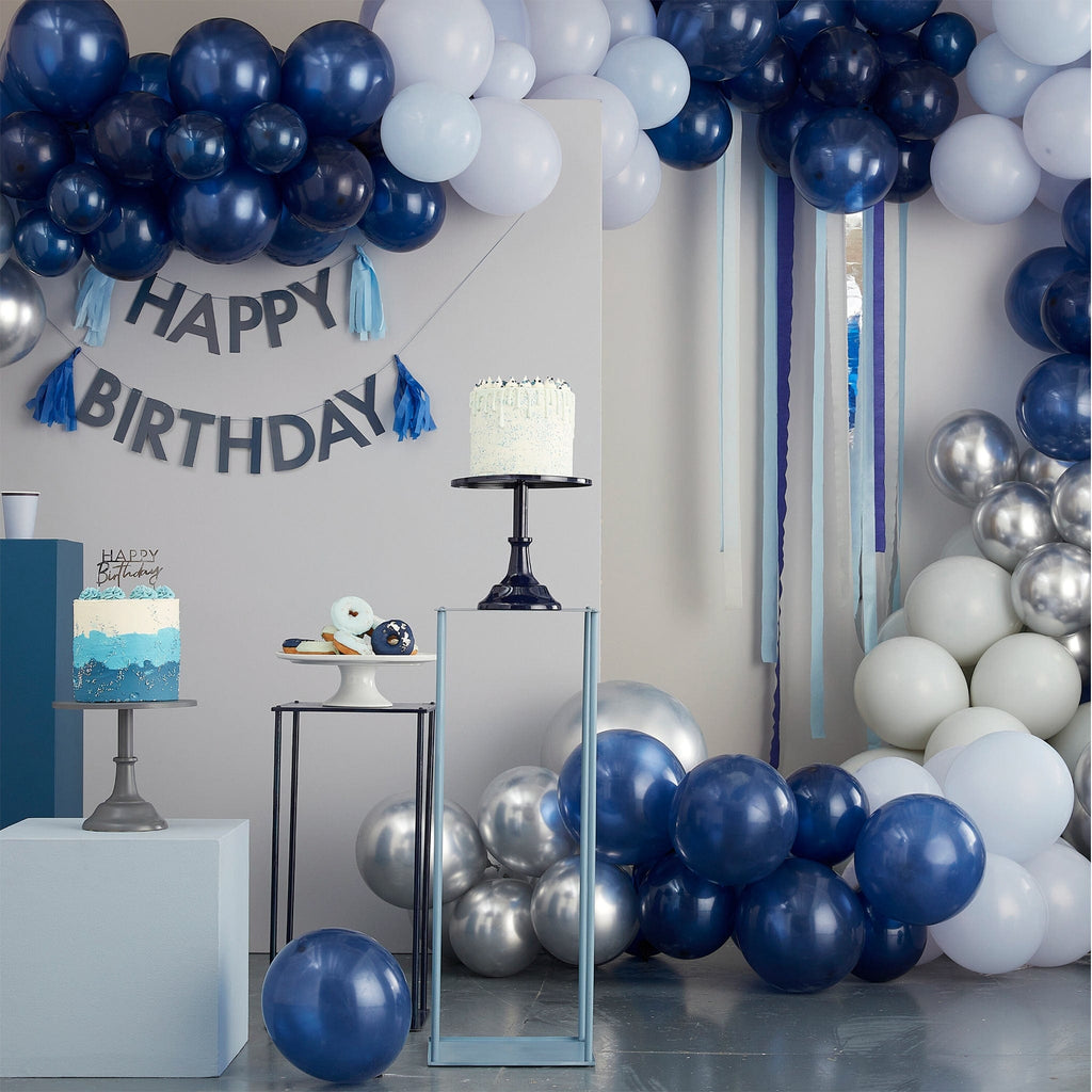 Blue & Grey Double Layered Happy Birthday Balloon Bundle | The KeiCo