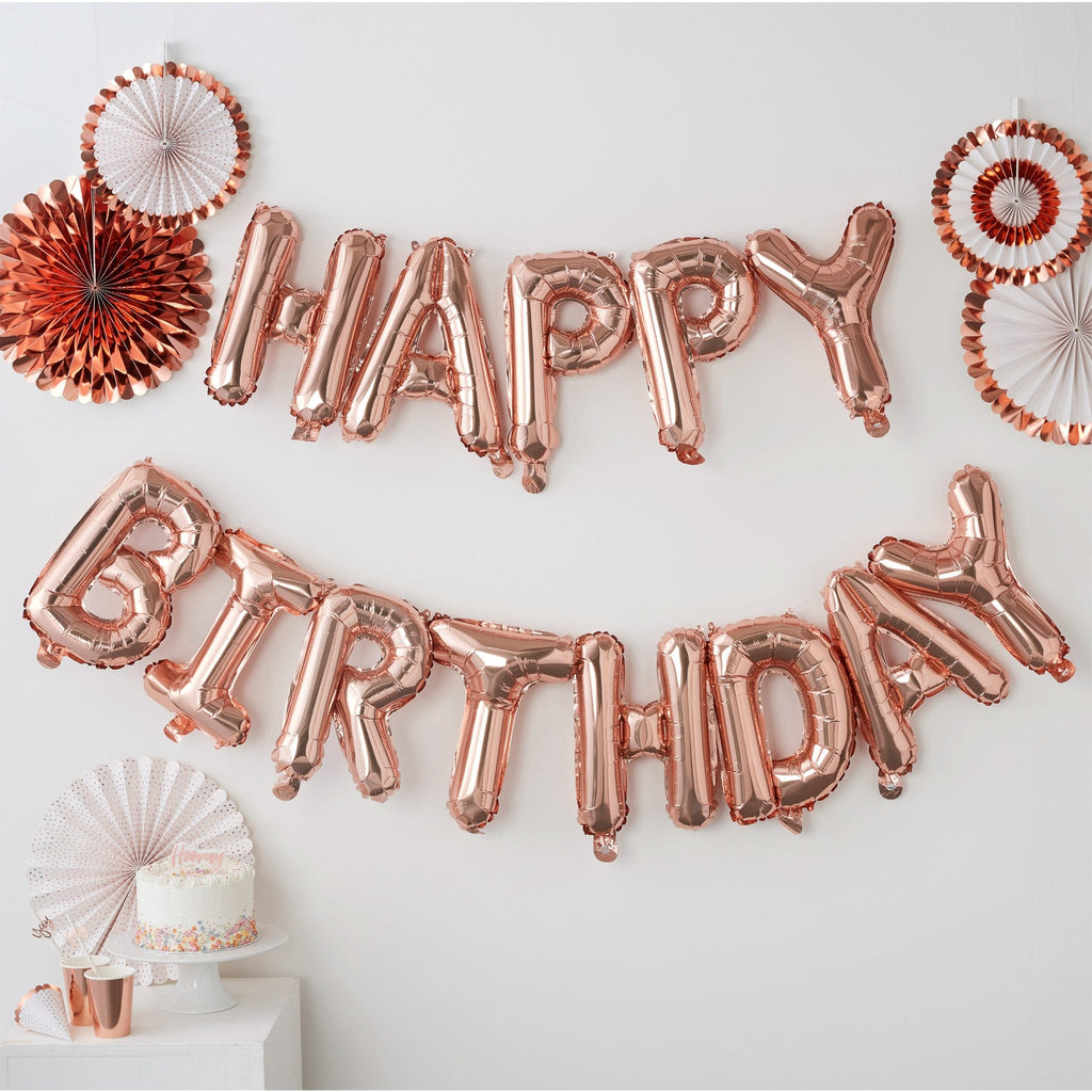 Rose Gold Happy Birthday Bunting Balloon | Birthday Gifts | The KeiCo