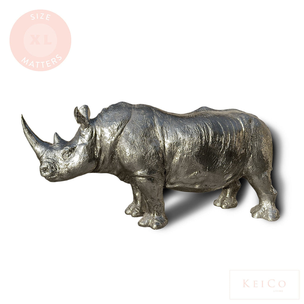 Extra Large Silver Platinum Rhino Sculpture - The Keico