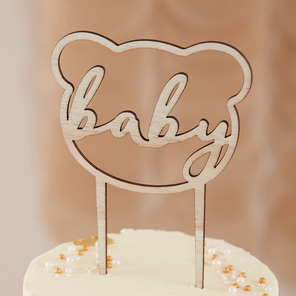 Wooden Teddy Bear Baby Shower Cake Topper - The Keico