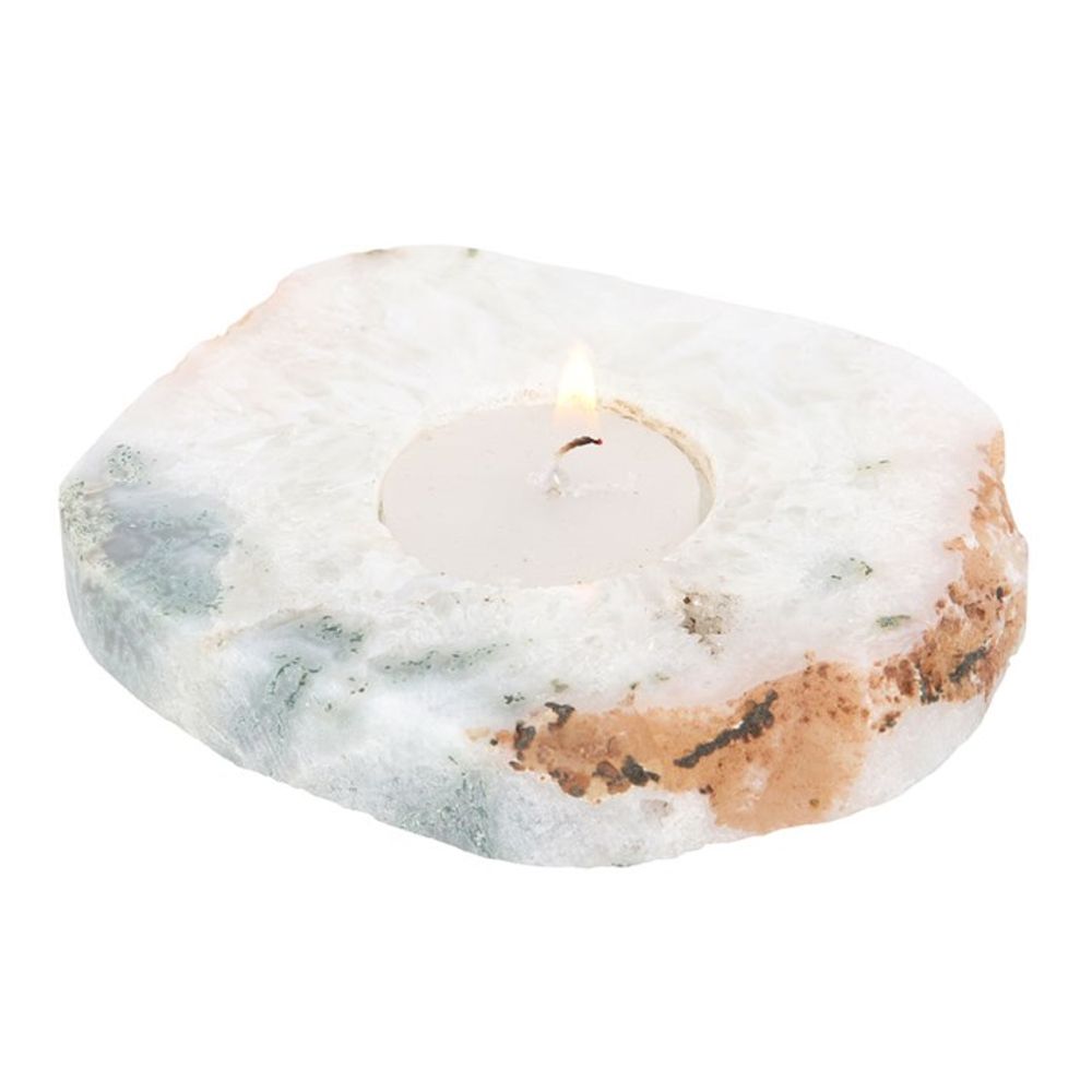 Agate Crystal Tea-light Holder with burning Candle | The KeiCo