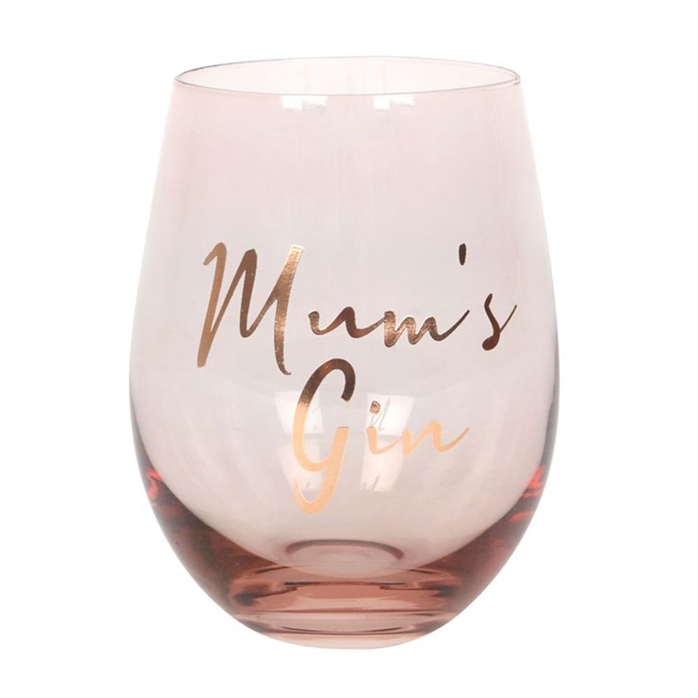KeiCo's Mum's Gin Stemless Glass, gleaming in pink elegance, perfect for gin aficionados.