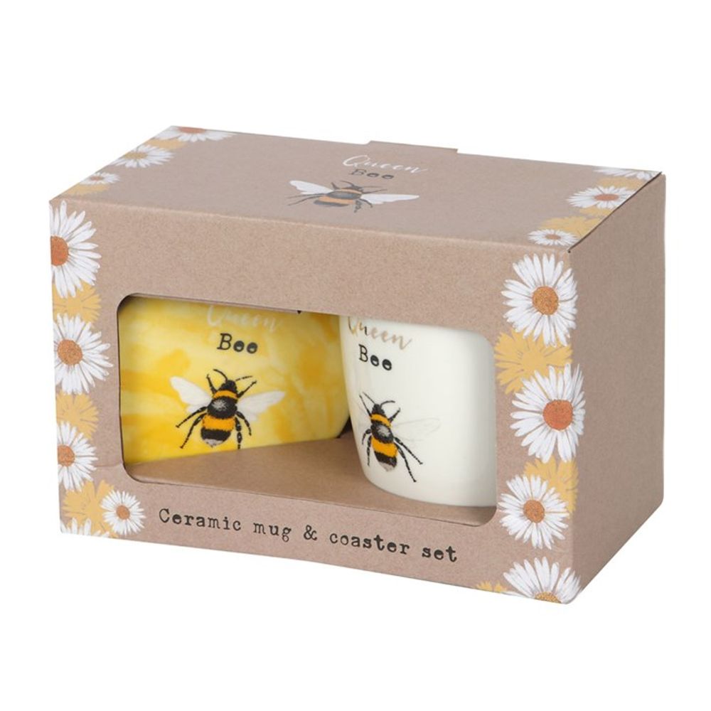 KeiCo's Queen Bee Ceramic Mug, brimming with a warm beverage, set against a luxurious backdrop.