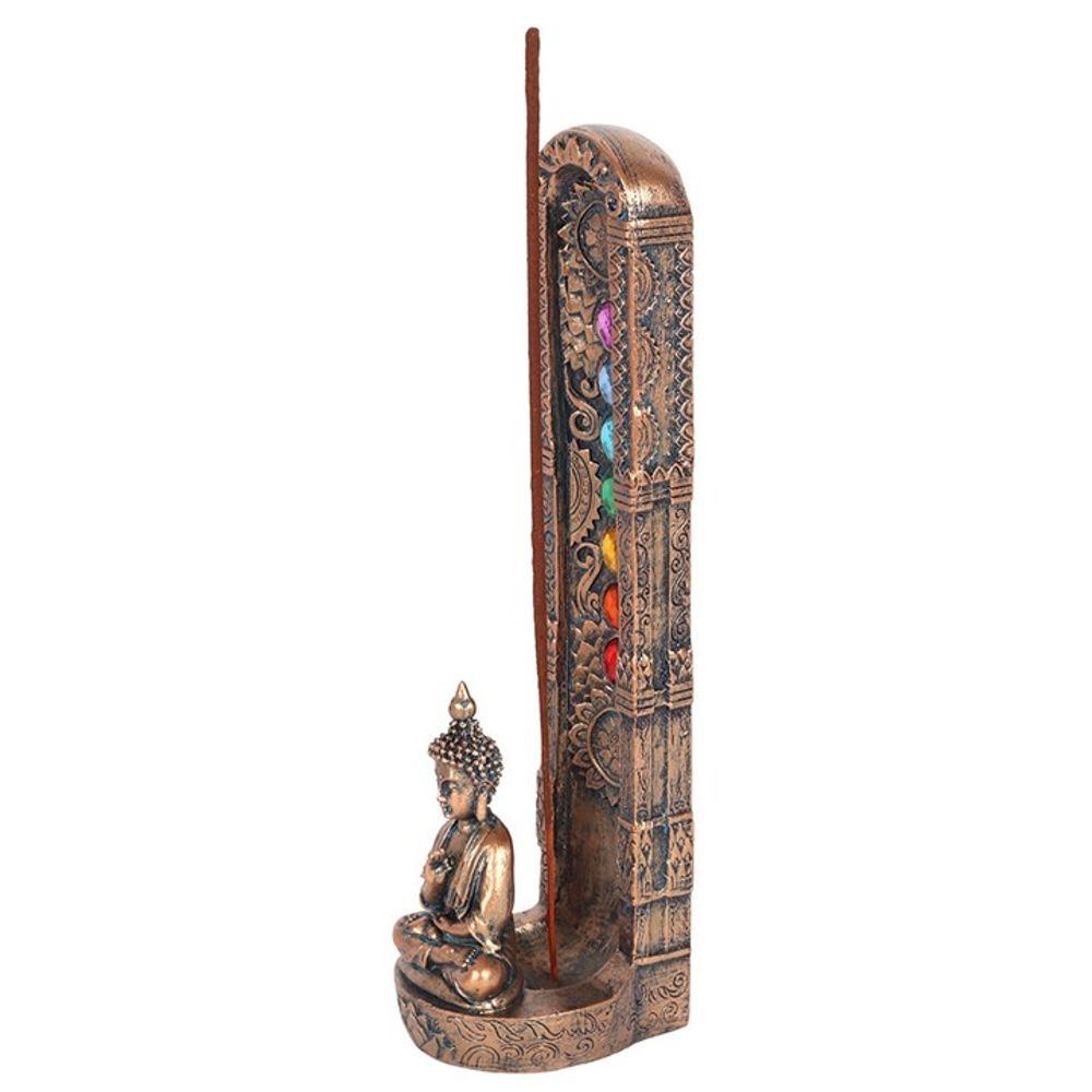 Zen-inspired incense stick holder showcasing the Chakra sequence and peaceful Buddha design