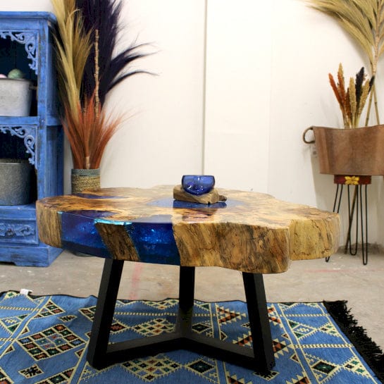 Tamarind & Resin Coffee Table | Sky Blue | Natural Home Decor | KeiCo