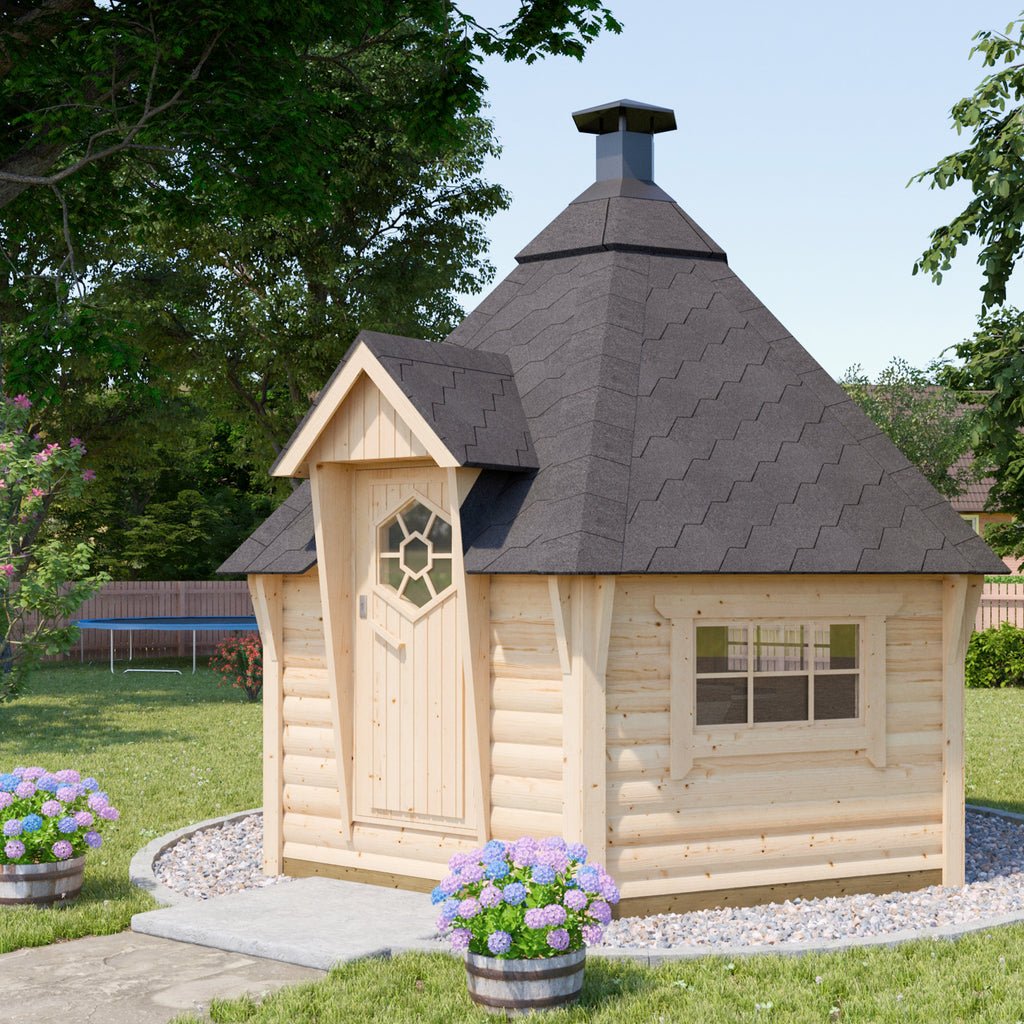 Image of BBQ Hut Outdoor Dining House in luxurious Garden Setting
