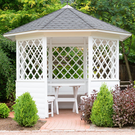 Elegant Pavilion structure in a garden setting, illustrating The KeiCo's range of stylish outdoor coverings.