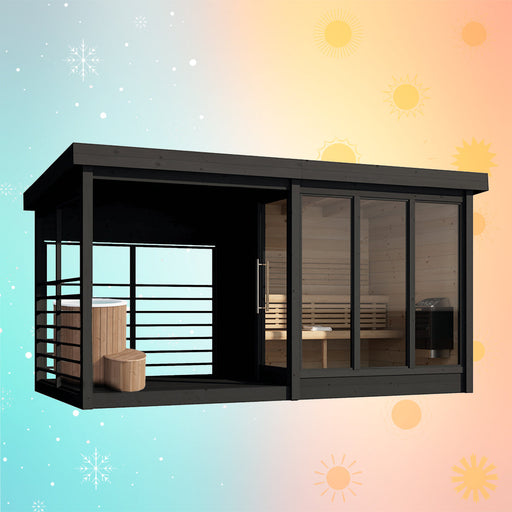 Luxury outdoor sauna and cold plunge retreat surrounded by nature – part of KeiCo’s Thermal Retreats wellness collection.