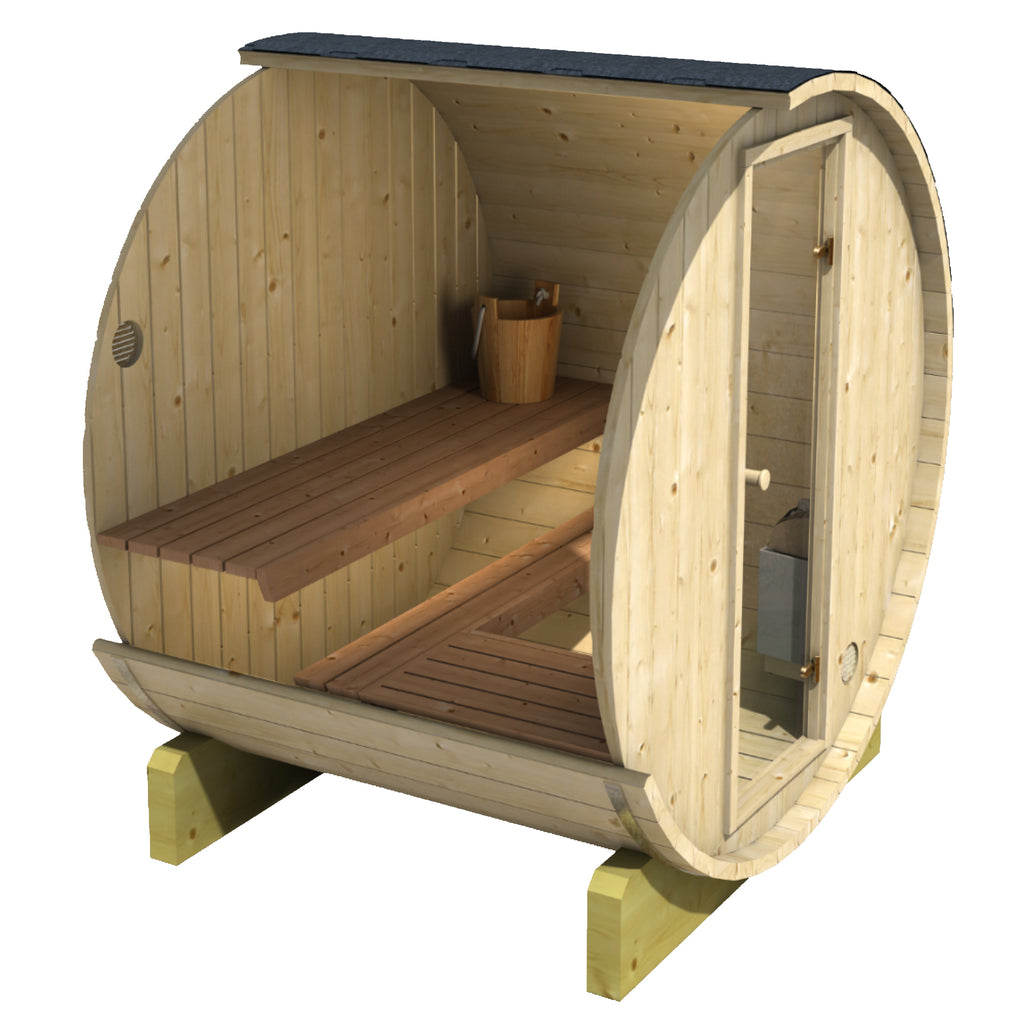 KeiCo 160 Barrel Sauna 42mm Spruce Glass Door