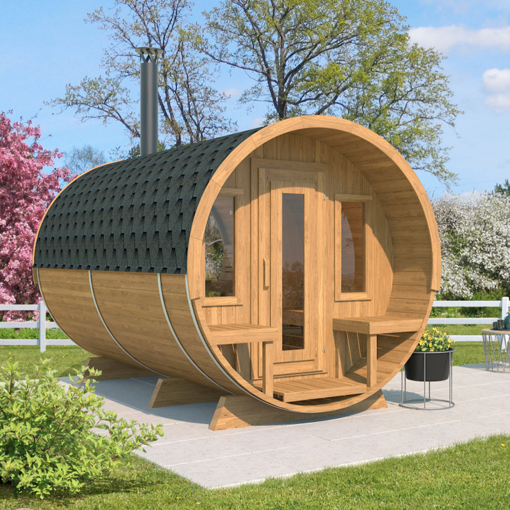 KeiCo Wellness Barrel Sauna 400 featuring Nordic Spruce construction