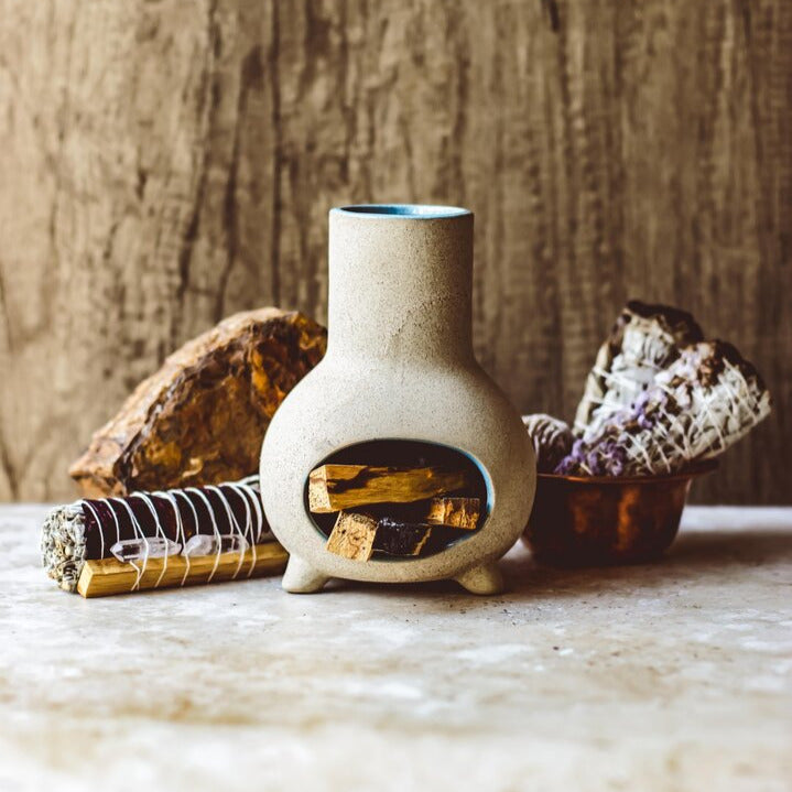 Artisan incense holder with hand-thrown stoneware finish