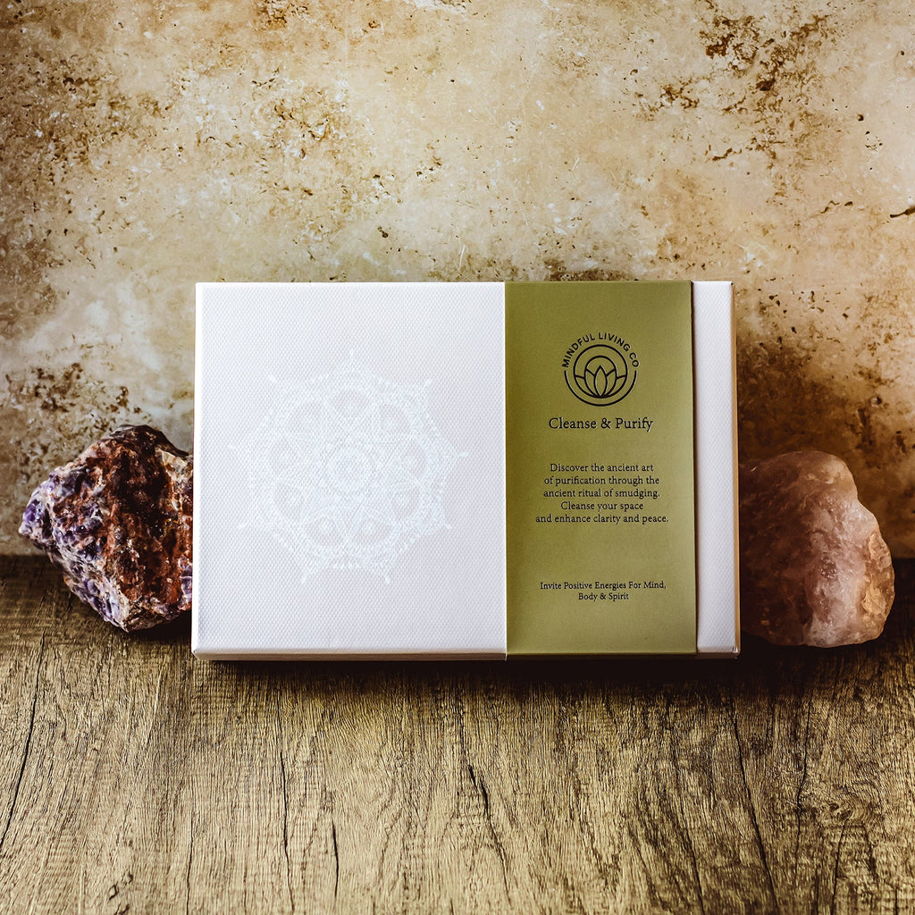 Smudge set displayed flat lay with soft shadows and calming tone
