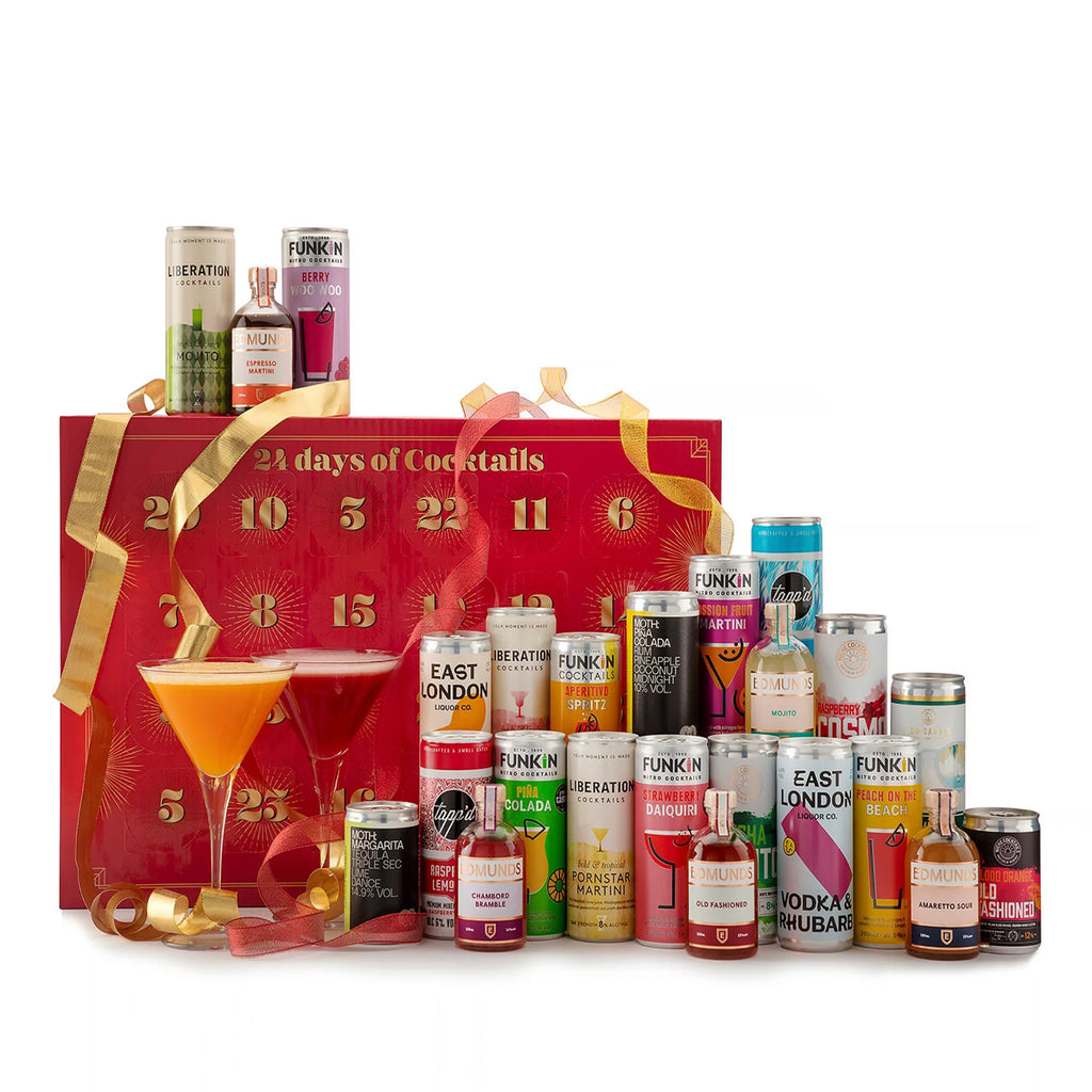 Premium Cocktail Advent Calendar with 24 individual windows showcasing diverse cocktail brands
