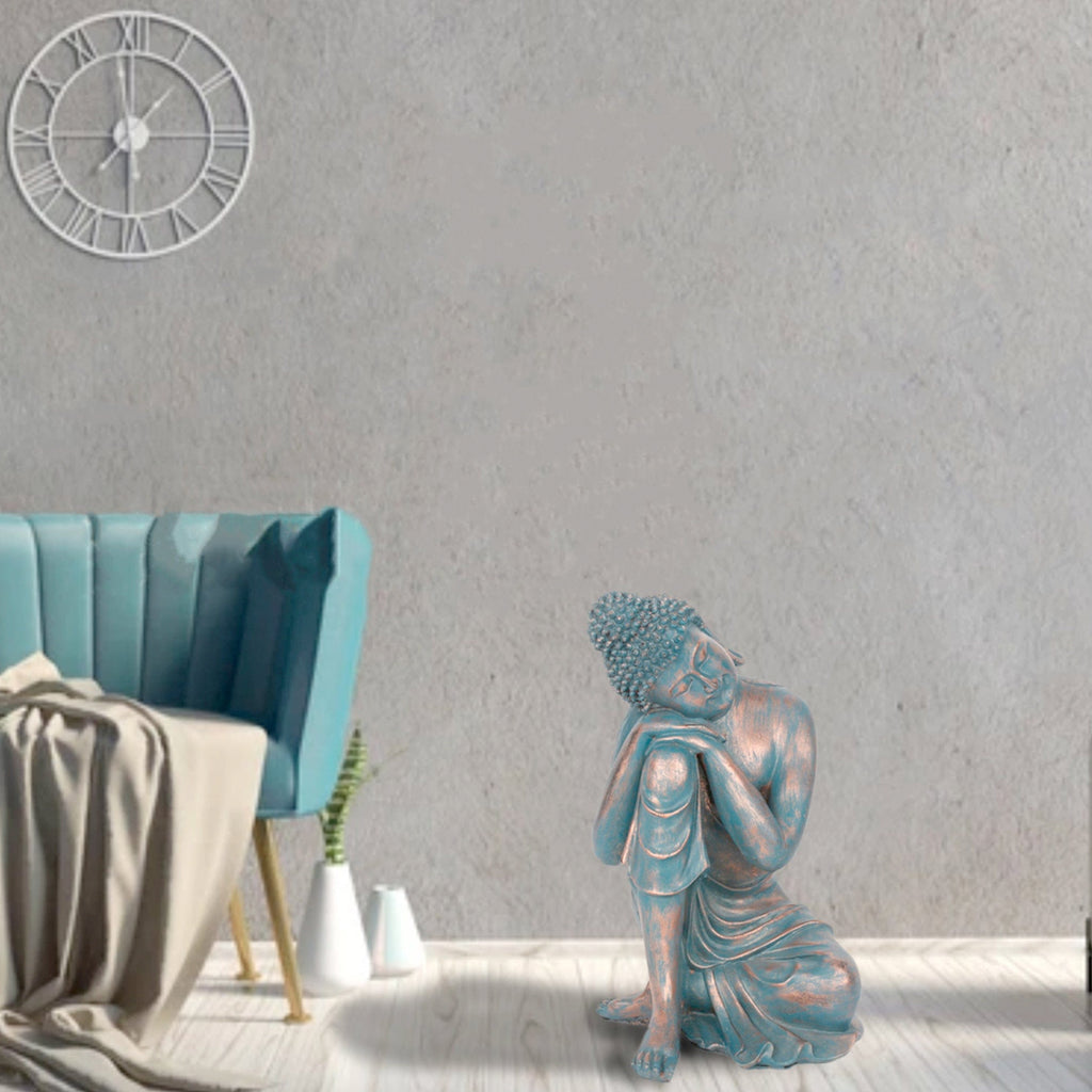 Contemplative Blue & Copper Buddha | In contemporary Living room| The KeiCo
