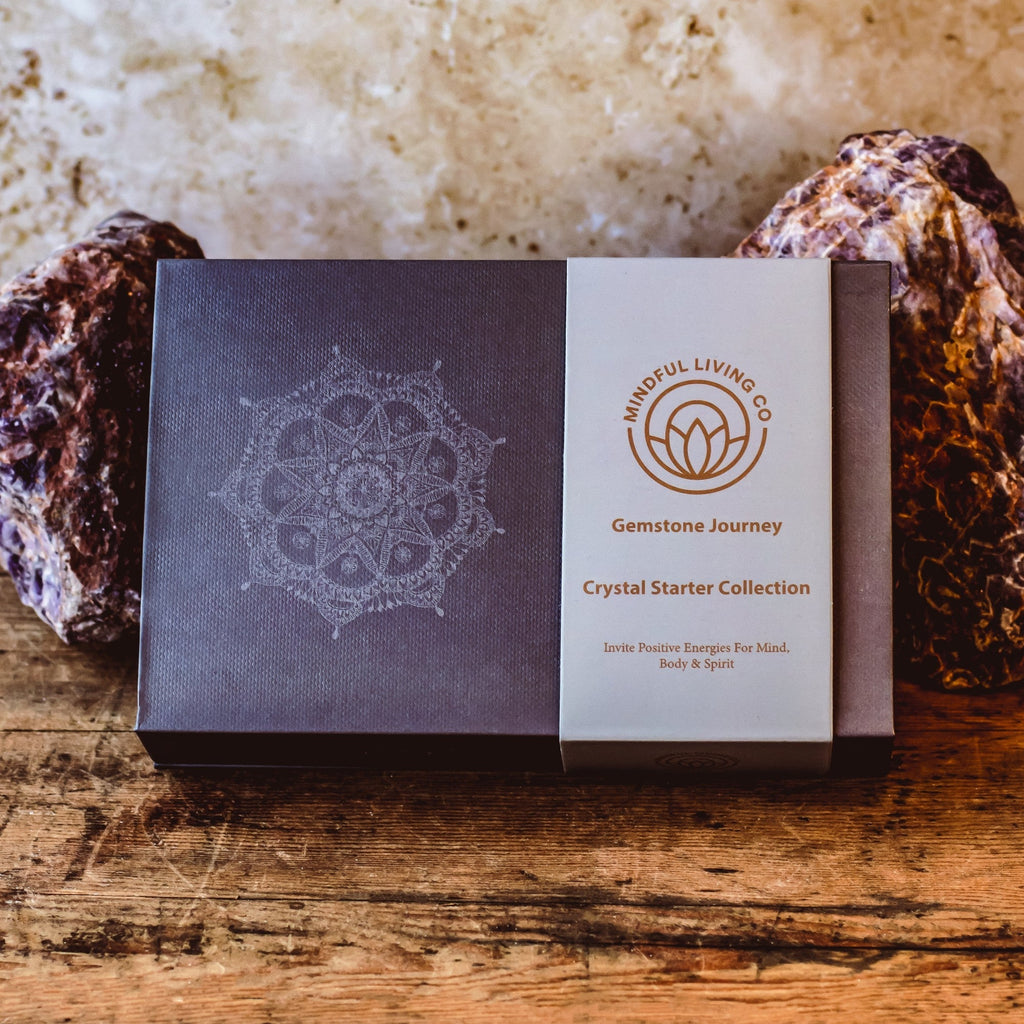Crystal starter kit on linen surface with natural light