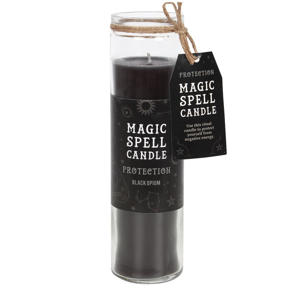 Opium Protection Spell Tube Candle, black pillar in glass jar, 70-hour burn, spiritual guidance candle