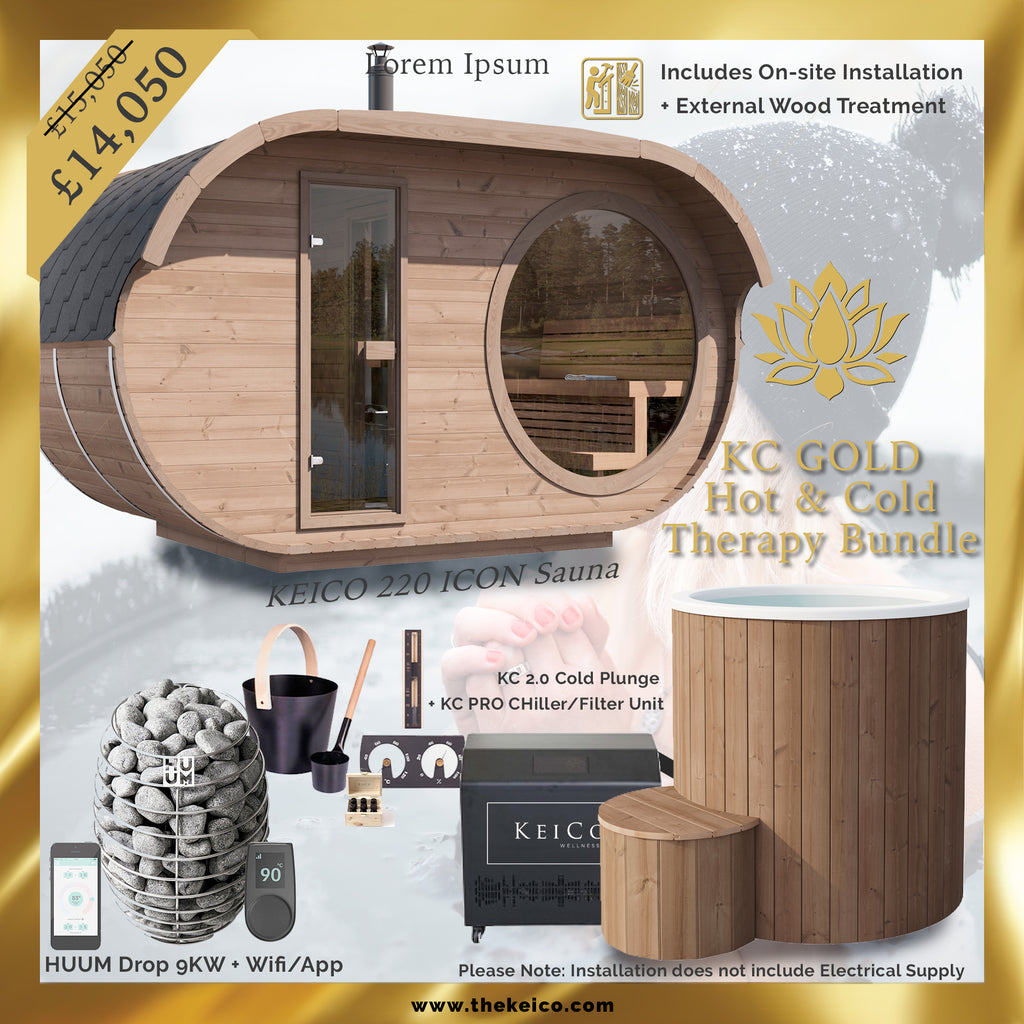 KeiCo Gold Contrast Therapy Wellness Bundle - Featuring Premium Raiki Sauna and KC 2.0 Cold Plunge with PRO Chiller