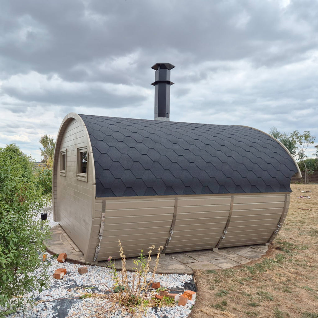 Outdoor BBQ Pavilion with Built-In Grill and Curved Timber Roof