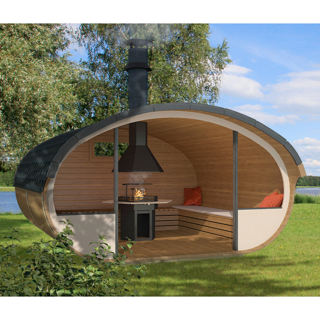 KeiCo Grill Hobbit House Open model, showcasing a more expansive, open-air garden entertaining solution.