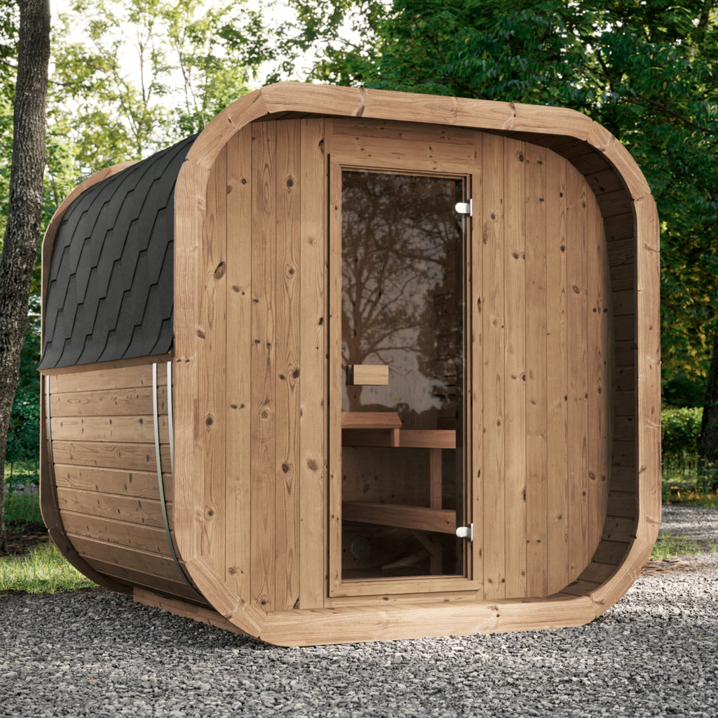 KC ICON 220 Cube Sauna with Glass Door Model - A Serene Garden Oasis