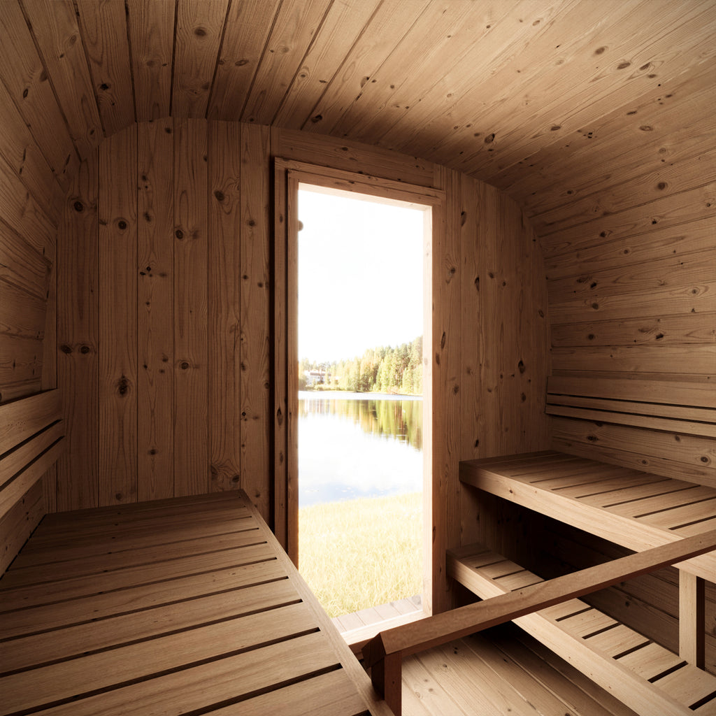Interior View of KC ICON 220 Cube Sauna - Spacious and Inviting for Four People