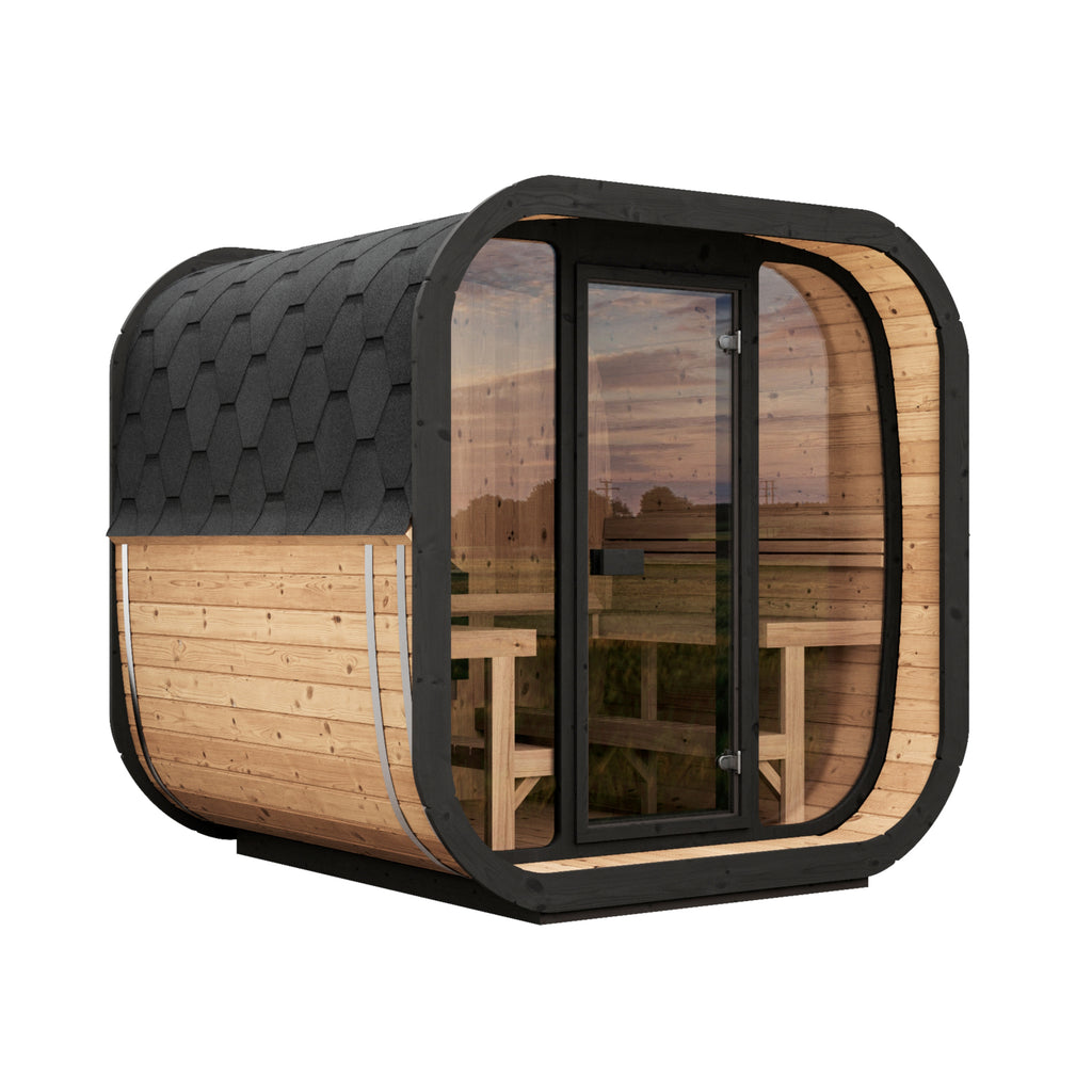Full Front Glass Wall Model of KC ICON 220 Cube Sauna - Panoramic Wellness Retreat
