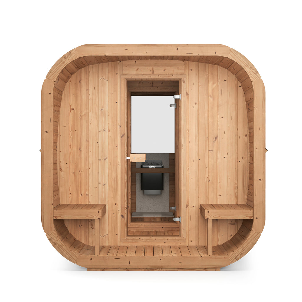Rounded Design of KeiCo ICON 385 Outdoor Sauna for Even Heat Distribution