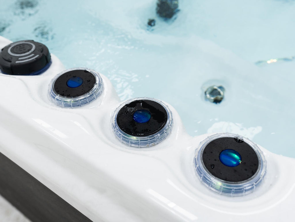 KC-4 Essence Spa 5-person hot tub in Sterling Silver with grey panel