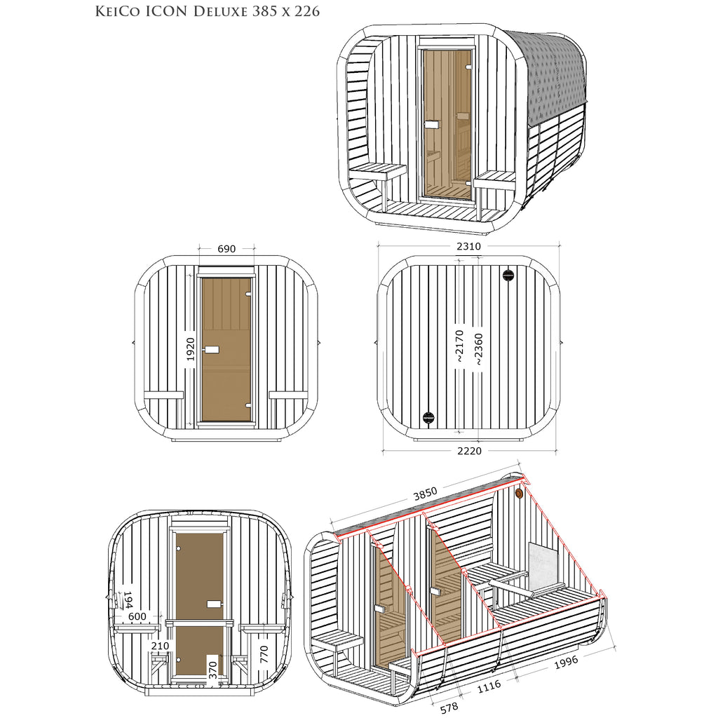 KeiCo ICON 385 Outdoor Sauna Delivered Flat pack or On-site installation available