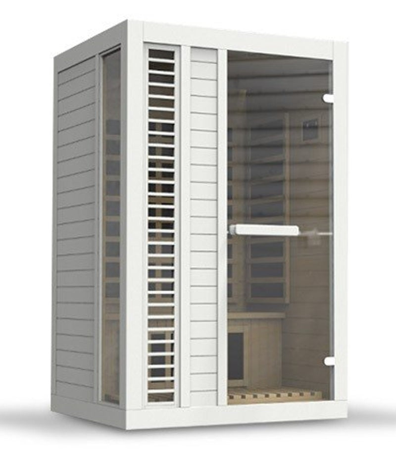 White Infra-red internal sauna with glass door on a white background