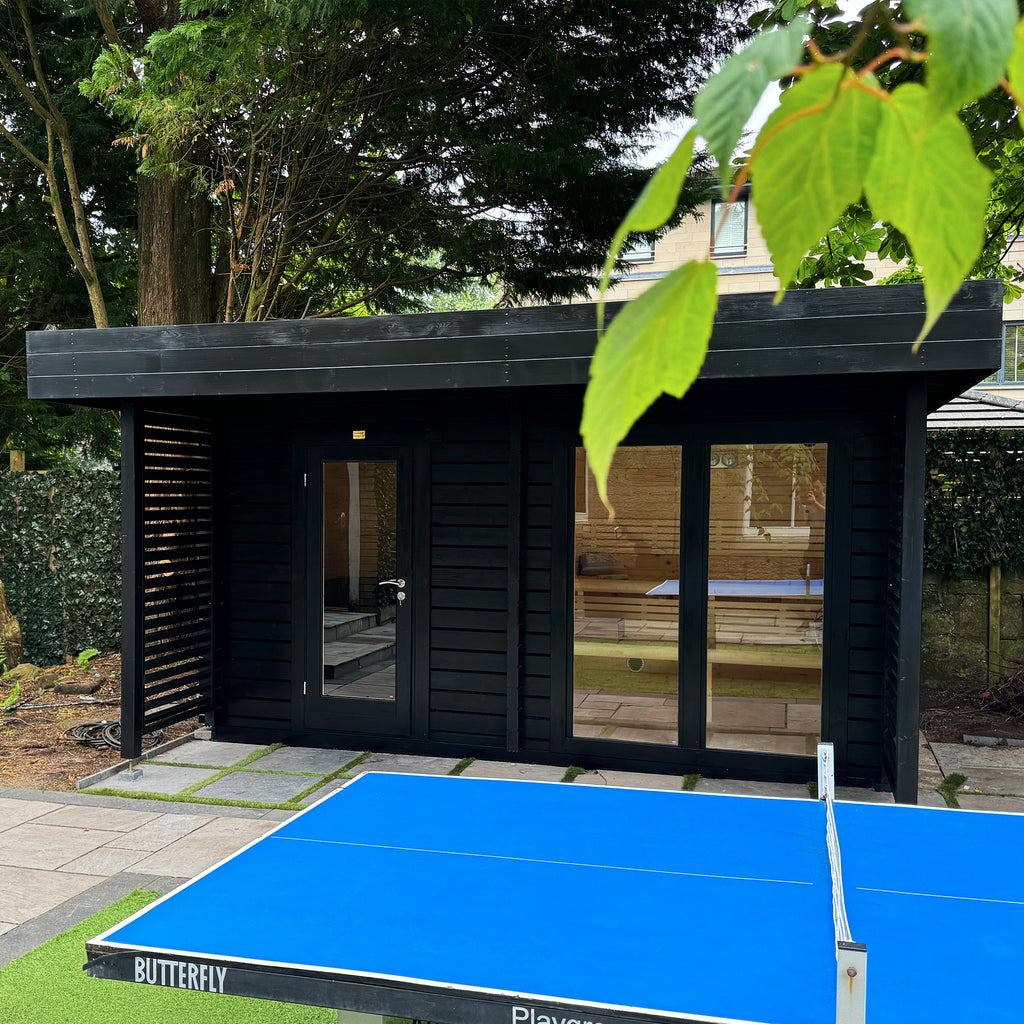 KC Kaldera outdoor spa suite installed in garden setting with hot and cold therapy layout