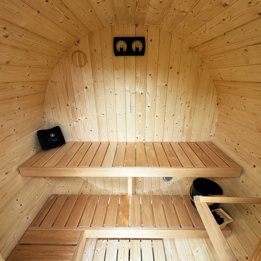 160 Barrel Sauna Interior with KeiCo Spa Accessory Bundle Kit