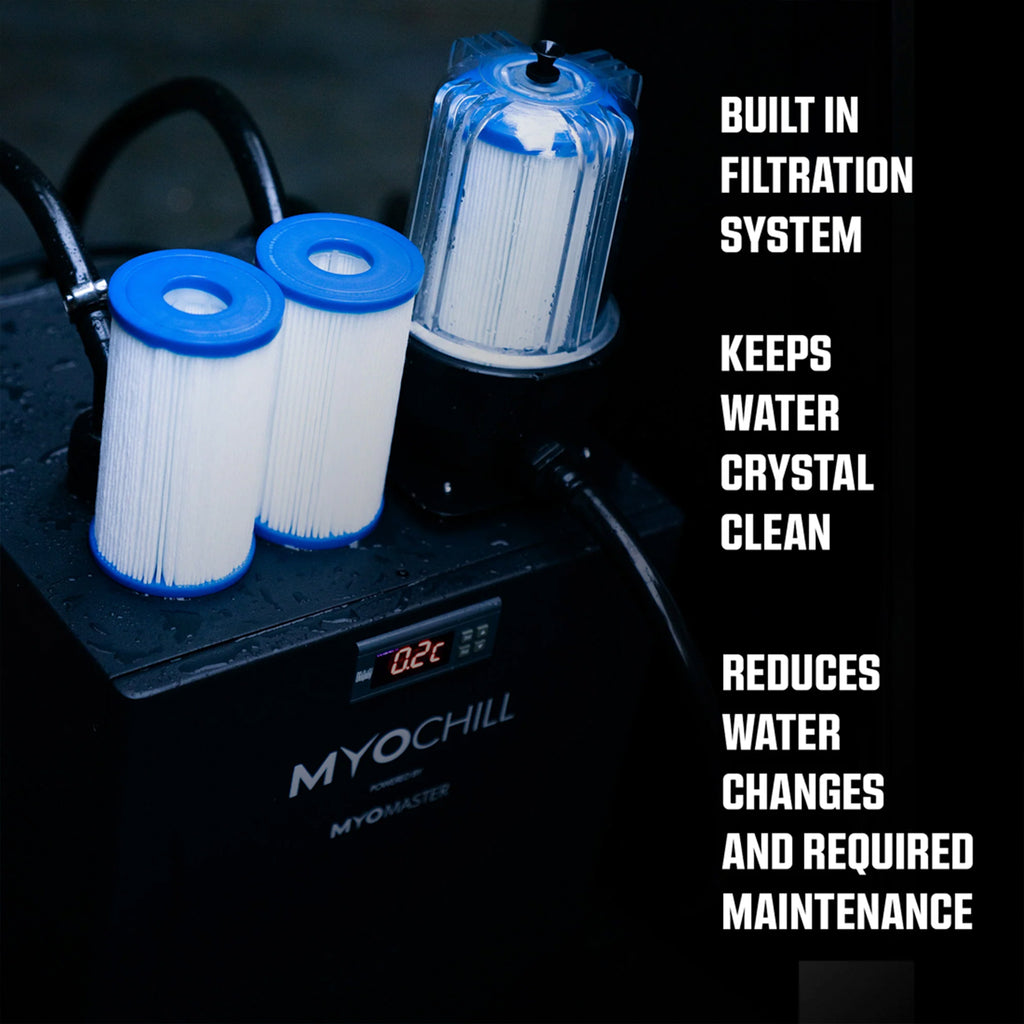 Filters of the MyoChill Unit attached to an ice bath, ensuring clean and clear water for an optimal wellness experience | KeiCo Wellness