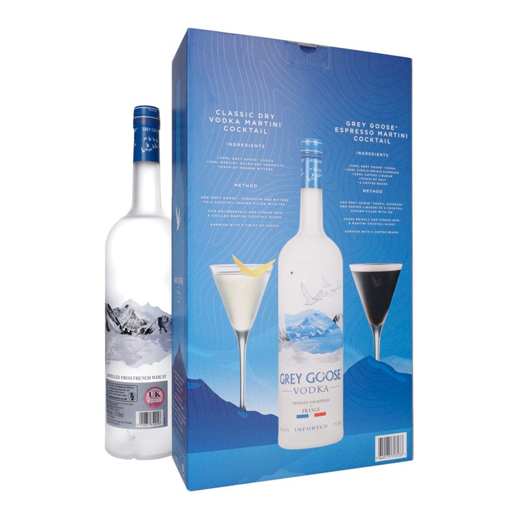 HUGE 1.75L Grey Goose Vodka Gift Pack with 2 Branded Glasses - The Keico
