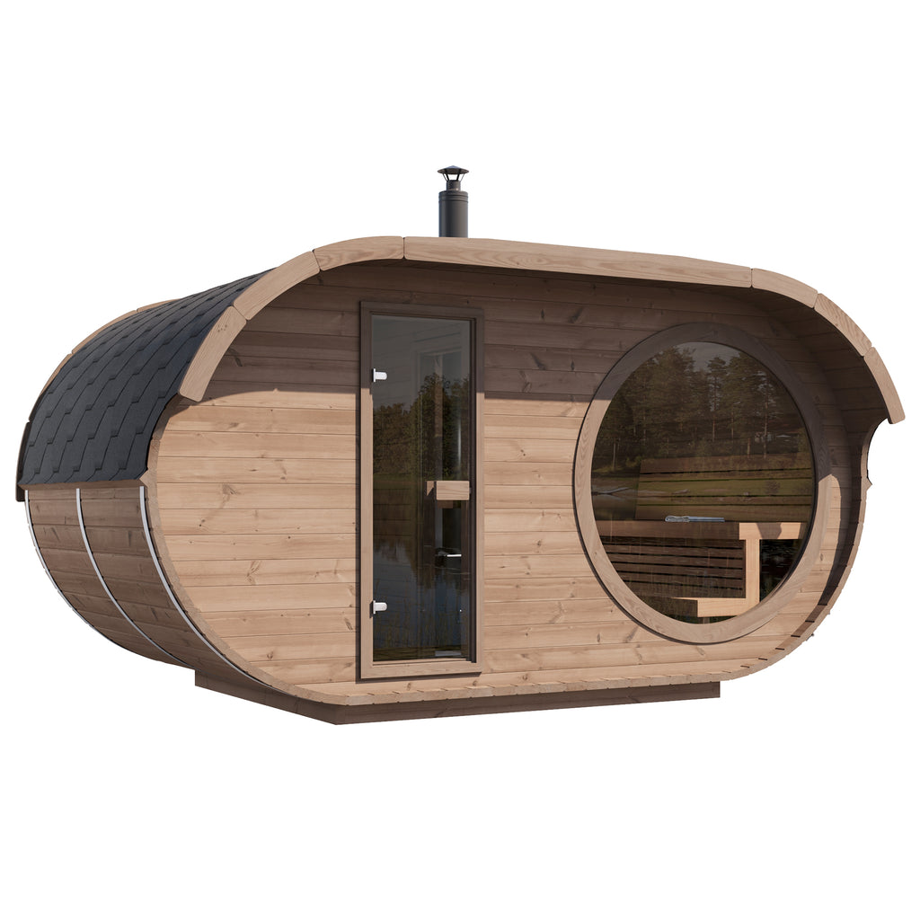 Close-up of the versatile heating options in KeiCo 'Raiki' Outdoor Sauna - choose wood-fired or electric.