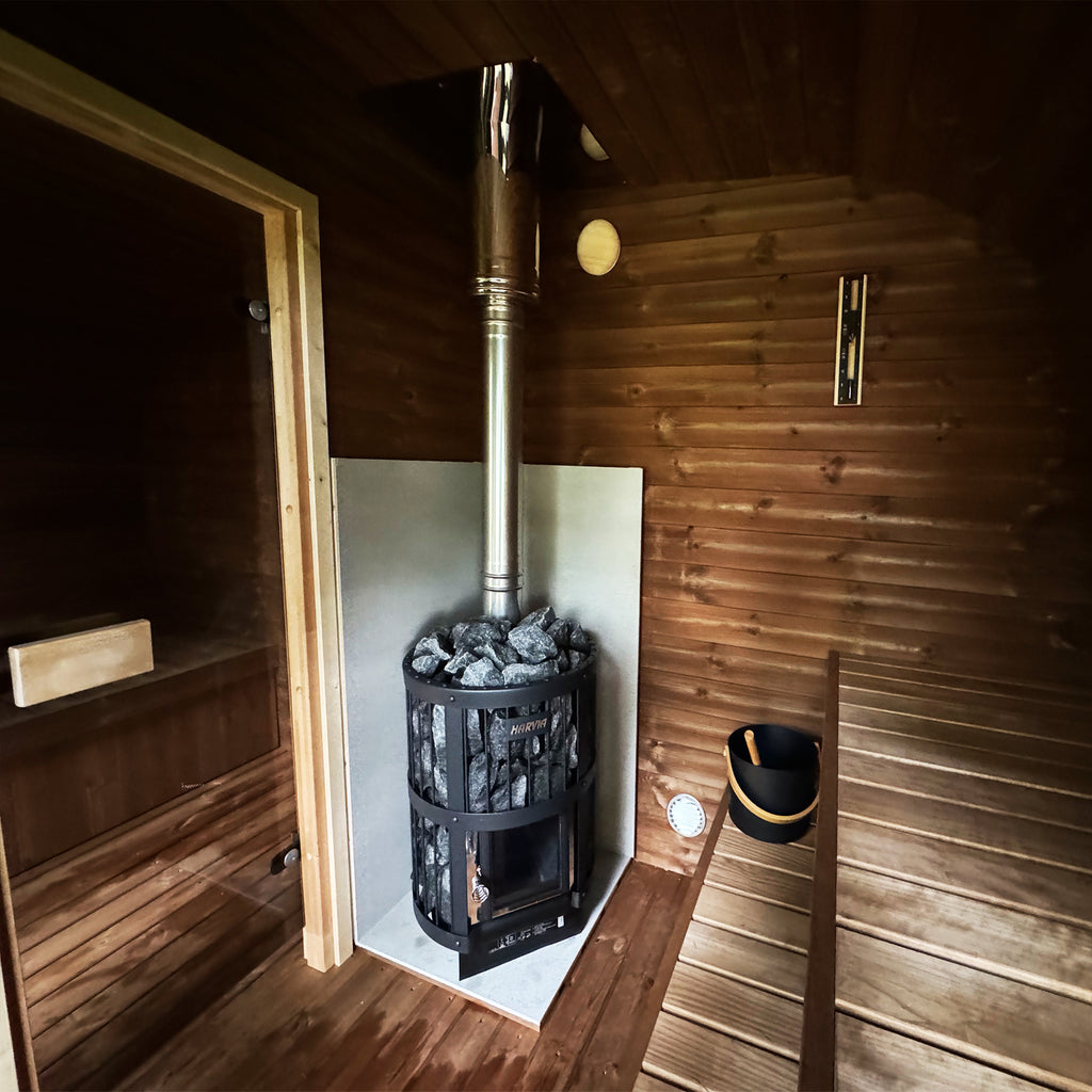 Wood-Fired Sauna Heater in KeiCo 'Raiki' Outdoor Sauna - Enhance Your Wellness Retreat