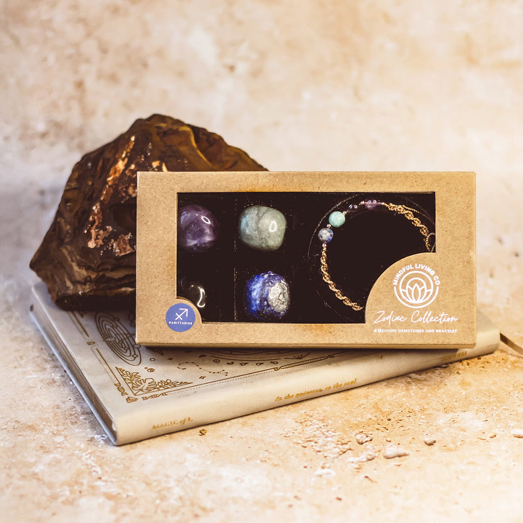Fire sign inspired gemstone bracelet on soft linen