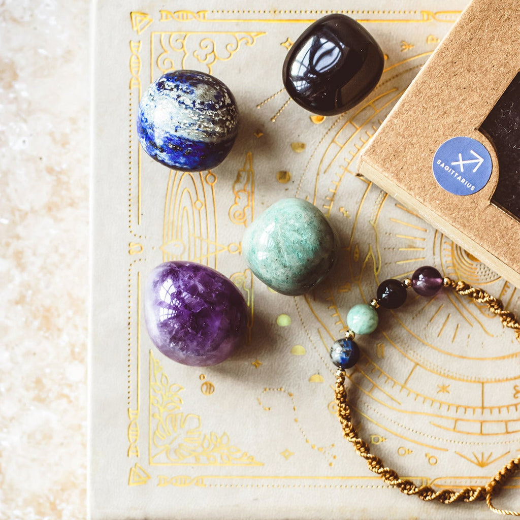 Sagittarius zodiac bracelet and affirmation card gift set