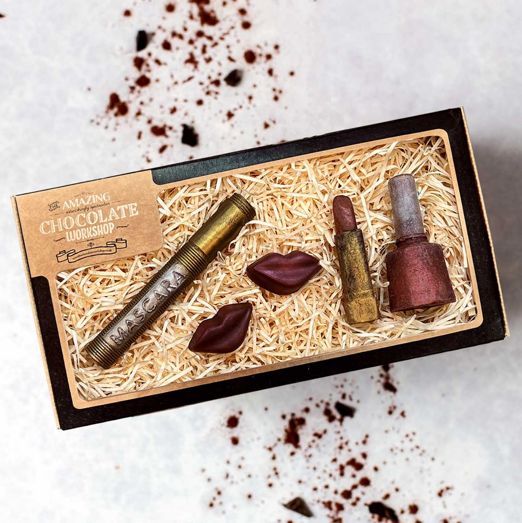 Vegan chocolate make-up gift set with lipstick, mascara, nails and lips