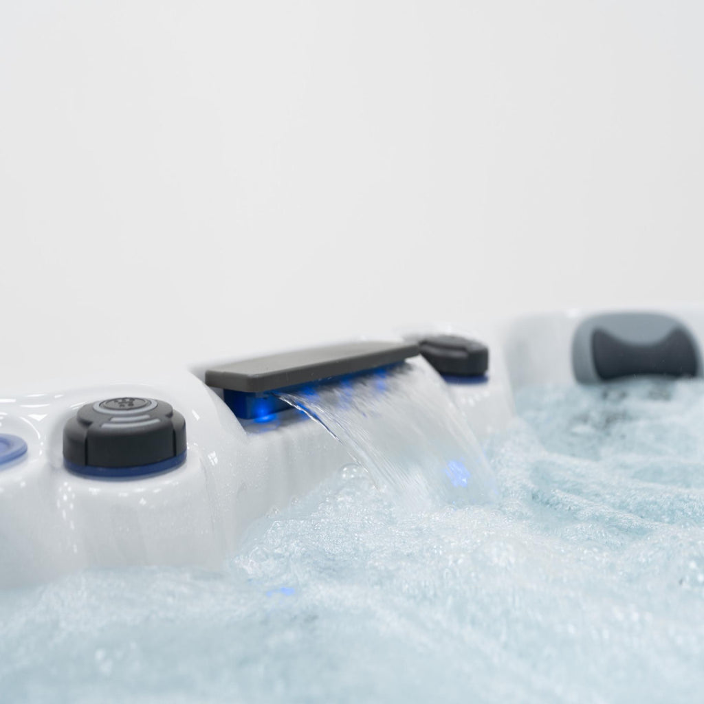 Bluetooth speaker integration and perimeter lighting for immersive evening wellness sessions.