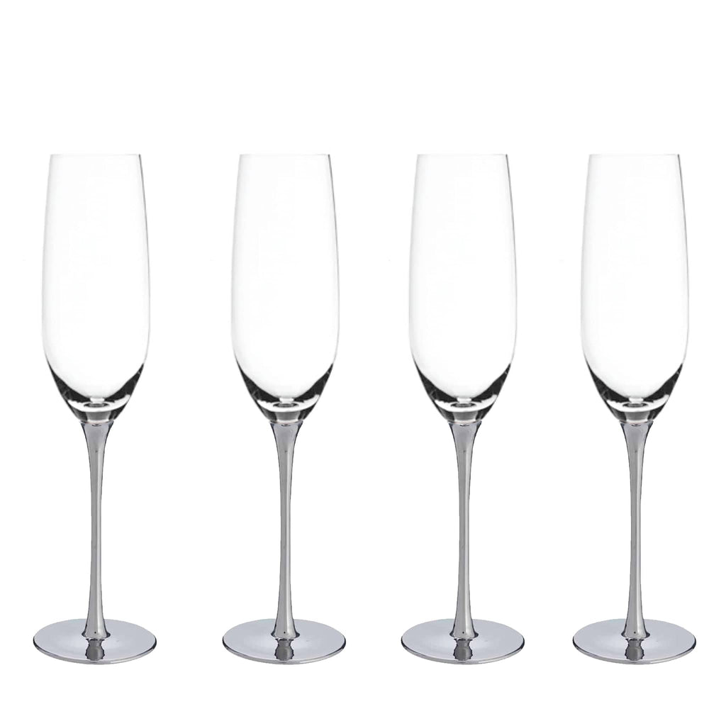 Set of 4 Sparkleware® Metallic Silver Glass Champagne Flutes - The Keico