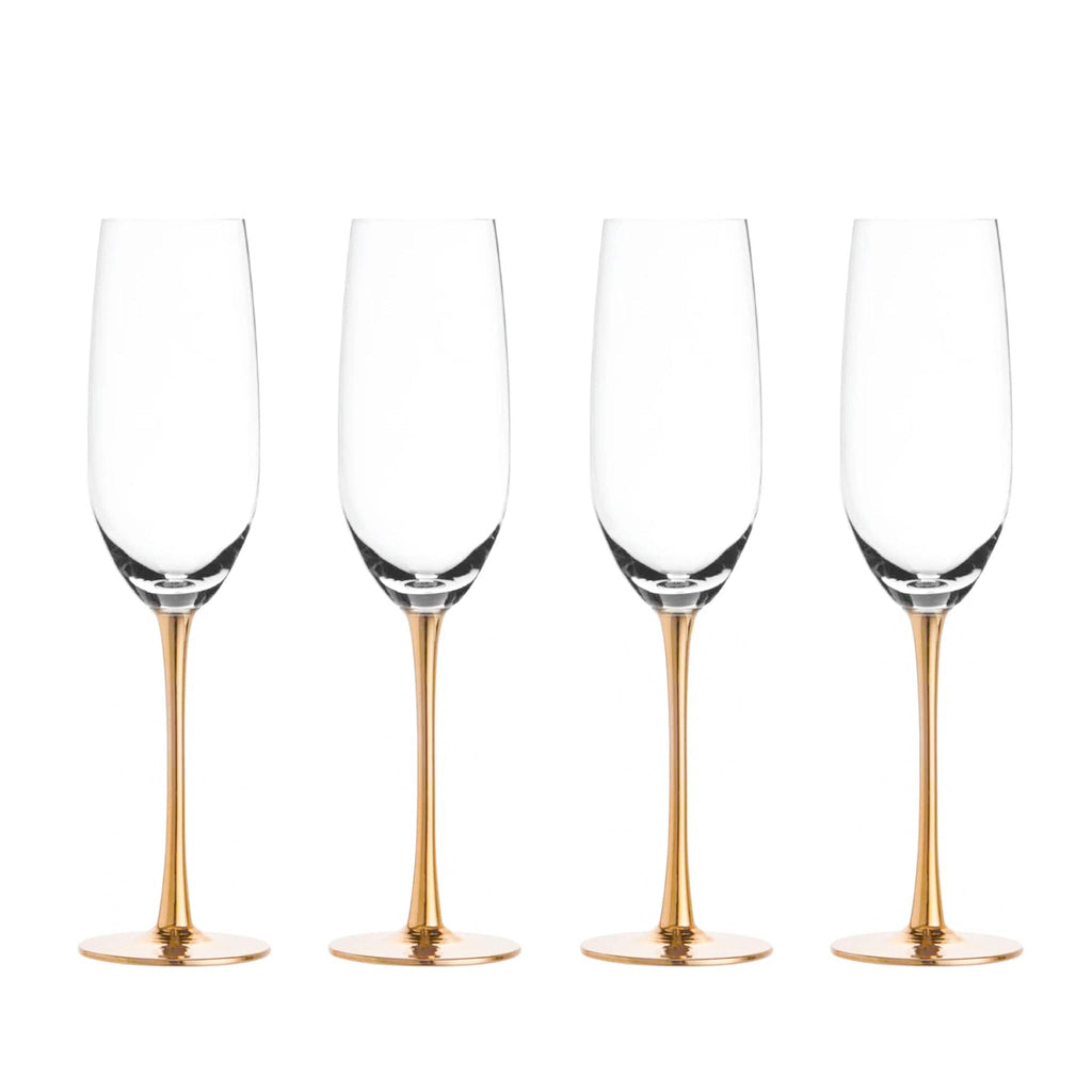 Set of 4 Sparkleware® Metallic Gold Glass Champagne Flutes - The Keico