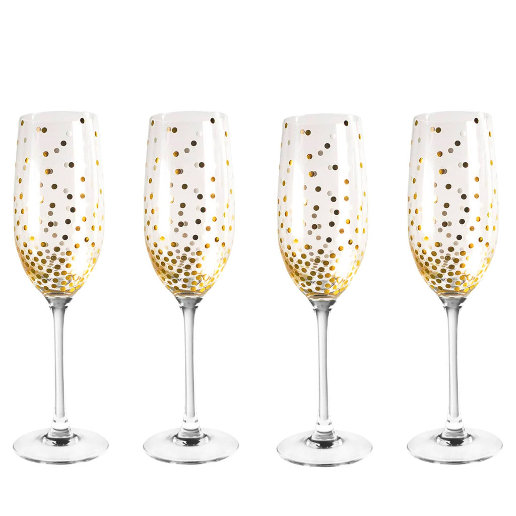 Set of 4 Sparkleware® Golden Polka-Dot Glass Champagne Flutes - The Keico