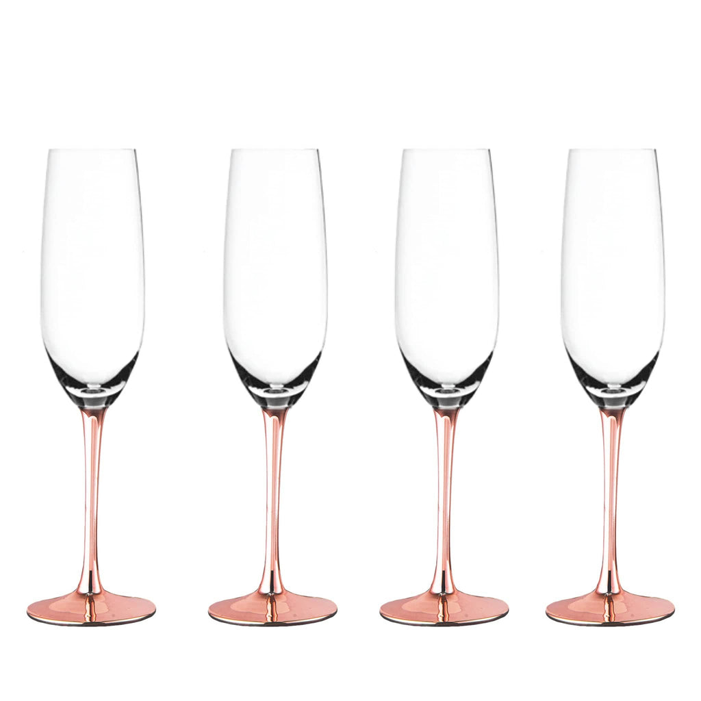 Set of 4 Sparkleware® Metallic Pink Glass Champagne Glass Flutes - The Keico